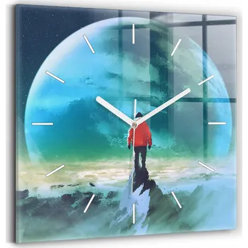 Hodiny Skleněné hodiny s motivem na zeď Tiché ručičky Obývací pokoj Muž na Měsíci