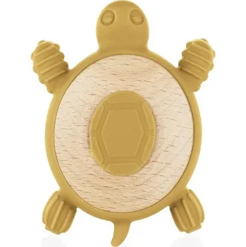 ZOPA silikonové dřevěné kousátko Turtle Mustard Yellow