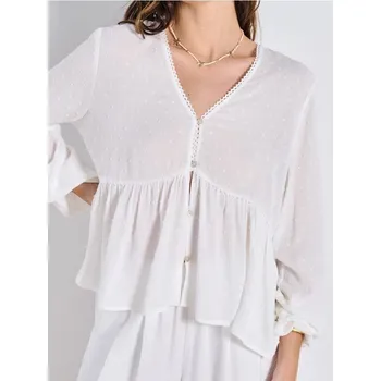 Dámská halenka Sinsay - Viskózová halenka s&nbsp;ozdobným nabíráním - krémová - 906EN-01X - 906EN-01X-XL