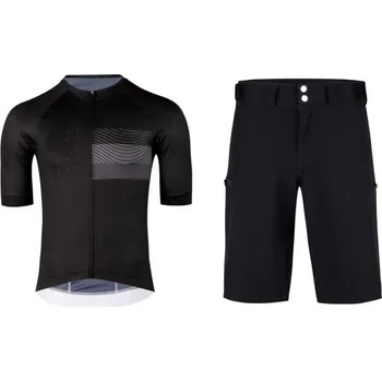 cyklistický dres Force SWAY černý cyklodres - kr. rukáv + Force MOUNT MTB černé cyklokraťasy bez vložky 4XL + DÁREK