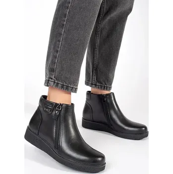 Dámská treková obuv Černé kožené pohodlné zateplené kotníkové boty Sergio Leone BT348-S-B Velikost: 36