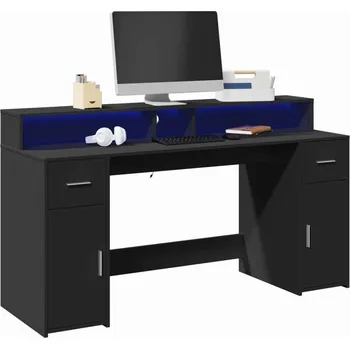 Psací stůl vidaXL Psací stůl s LED světly 160 x 55 x 91 cm kompozitní dřevo [3309431] Barva: Černá