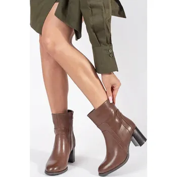 Dámské kozačky Hnědé kožené kotníkové dámské boty na sloupku Sergio Leone, podpatek 7 cm BT675-S-BR Velikost: 39