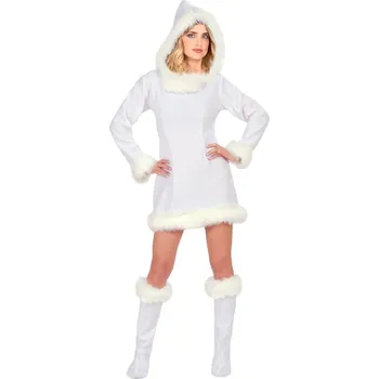 Karnevalový kostým Dámský kostým Eskymák (šaty s kapucí, boty s plyšovým lemem) - S