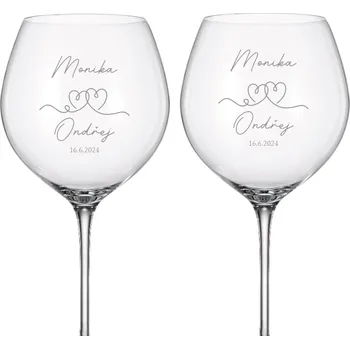 Sklenice Dekorant Svatební sklenice na červené víno SRDCE 750 ml 2KS