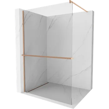 Mexen Kioto+ sprchová stěna s policí Walk-in 75 x 200 cm, transparentní, kartáčovaná měď - 800-075-121-65-00 Sprchové stěny