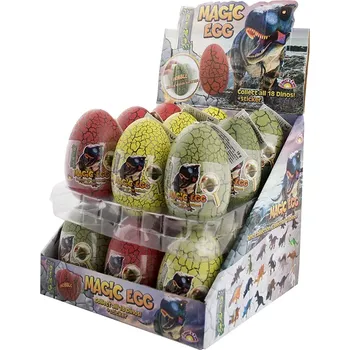 Hračka pro nejmenší Plastové vajíčko DINO MAGIC EGG hračka s bonbónky 10 g - balení 18 ks (kolekce 18-ti dinosaurů / hračka s bonbónky)