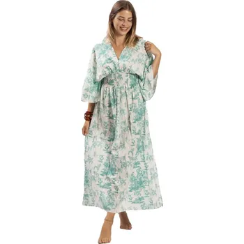 Dámské šaty Dlouhé šaty GEISHA zeleno-bílé