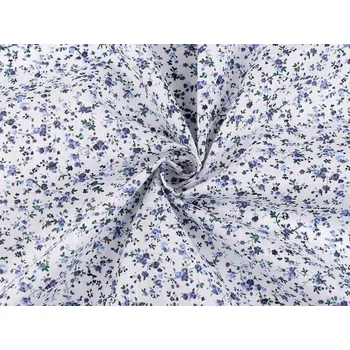 Bavlněná látka drobné květinky METRÁŽ - 4 bílá modrá