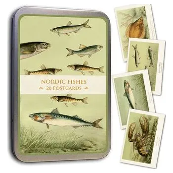 Bonbon Pohlednice v plechové dóze Nordic Fishes