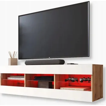 Televizní stolek Komodee Tivoli TV stolek 140 Dub Wotan-Bílá Skleněné police RGB LED