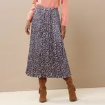 Plisovaná saténová midi sukně s potiskem černá/zelená 46