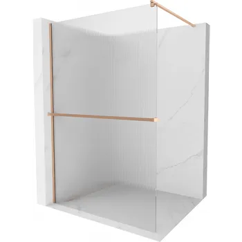 Mexen Kioto+ sprchová stěna s policí Walk-in 80 x 200 cm, pruhy, kartáčovaná měď - 800-080-121-65-09 Sprchové stěny