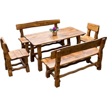 Zahradní sestava Olša Sedací souprava z masivního dřeva, 5 dílů, rozměr stolu: 150 × 75 × 75 cm MVZ 00102