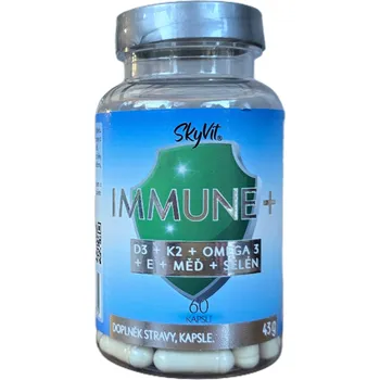 SkyVit®️ Immune + SkyVit® - D3+K2 (MK-7) + OMEGA - 3 + vitamín E + MĚD + SELÉN Podpora imunity a k normálního stavu kostí a zubů.