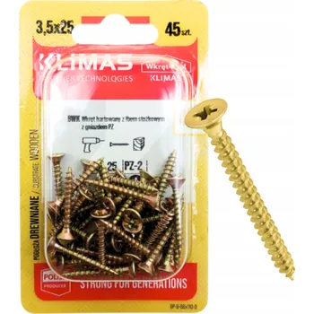 Vrták VRUTY DO DŘEVA KALENÉ 3,5x25mm PZ blister BWK Wkręt-met 45 ks