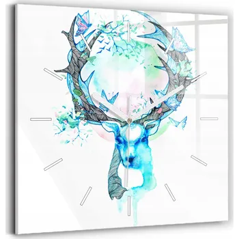 Hodiny Skleněné hodiny s motivem Velké nástěnné s grafikou Tiché Ilustrace jelena