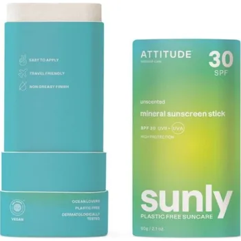 Přípravek na opalování Attitude 100 % minerální tyčinka na celé tělo Sunly SPF 30 bez parfemace 60 g