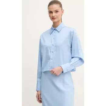 Pánská košile Bavlněná košile Calvin Klein modrá barva, relaxed, s klasickým límcem, K20K208068 50X, vel. 38