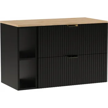 Koupelnový nábytek Skříňka pod umyvadlo 100 cm černá s deskou a dřevěným regálem