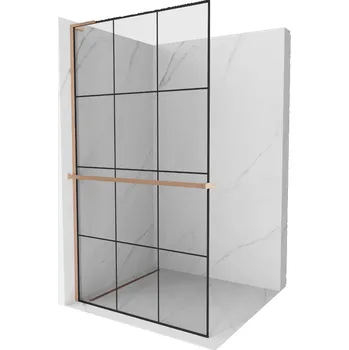 Mexen Kioto+ L sprchová stěna s policí Walk-in 120 x 200 cm, černá mřížka, kartáčovaná měď - 800-120-123-65-77 Sprchové stěny