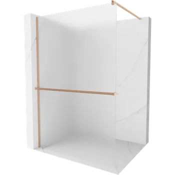 Mexen Kioto+ sprchová stěna s poličkou Walk-in 80 x 200 cm, mražené sklo, kartáčovaná měď - 800-080-121-65-30 Sprchové stěny