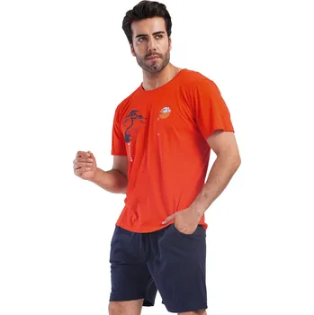 Pánské pyžamo Pánské pyžamo s krátkým rukávem a kraťasy, červené i modré, strom - slunce - horizont 1P1917 červená m