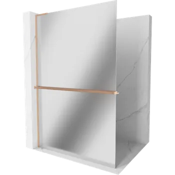 Mexen Kioto+ L sprchová zástěna s policí Walk-in 70 x 200 cm, zrcadlo, kartáčovaná měď - 800-070-123-65-50 Sprchové stěny