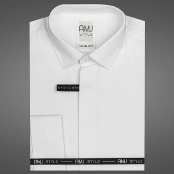 Pánská košile AMJ na manžetové knoflíčky, bílá s vytkávaným vzorem VDSA001MK, dlouhý rukáv, slim fit, vel. 43
