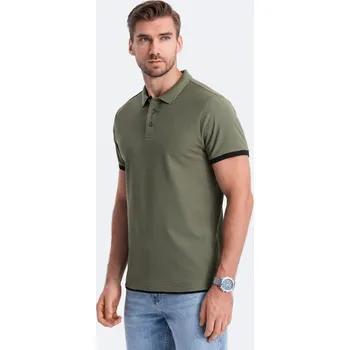 Pánská bavlněná polokošile s kontrastním lemováním - olivová V6 OM-POSS-0113 - M