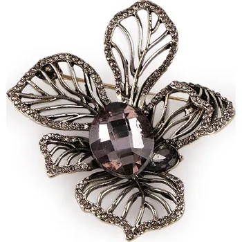 Náramek Brož s broušenými kamínky a kamenem, malé, 1 antracit stříbrná tmavá