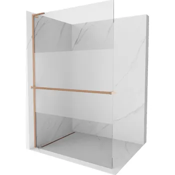 Mexen Kioto+ L sprchová stěna s poličkou Walk-in 120 x 200 cm, průhledná/matná, kartáčovaná měď - 800-120-123-65-35 Sprchové stěny