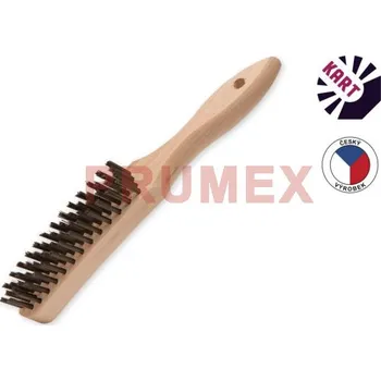 Drátěný kartáč Kartáč s prohnutou dřevěnou rukojetí, 4-řadý ocelový hladký drát 0,30 mm/KART 1111056