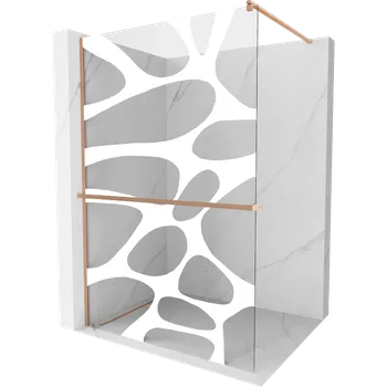 Mexen Kioto+ sprchová stěna s policí Walk-in 130 x 200 cm, bílá vlna, kartáčovaná měď - 800-130-121-65-97 Sprchové stěny