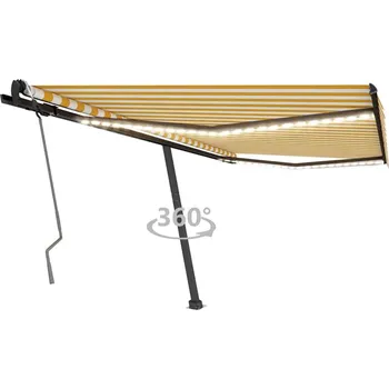 Stínicí technika vidaXL Ručně zatahovací markýza s LED světlem 450 x 300 cm [3069761] Barva: Žluto-bílá