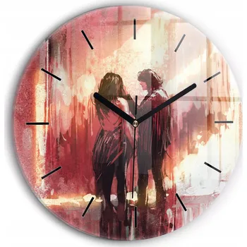 Hodiny Ozdobné nástěnné hodiny s krásnou grafikou Mladý zamilovaný pár kulatý průměr 30 cm