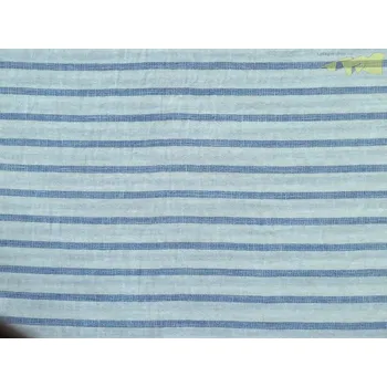 lněná látka 3269 s modrým proužkovaným vzorem