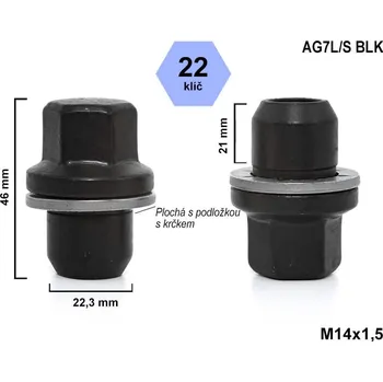 Matice na kolo Kolová matice M14x1,5 zavřená, Range Rover, klíč 22, AG7L/S BLK, DRR3F-BLACK, výška 46 mm