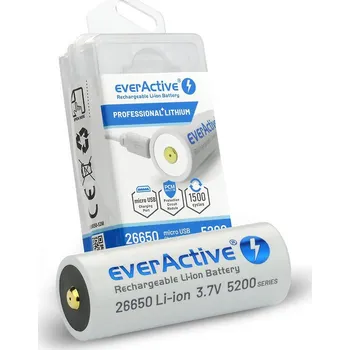 Článková baterie Baterie 26650 Li-Ion 3,7V everActive 5200mAh micro USB (1 ks) s ochranou
