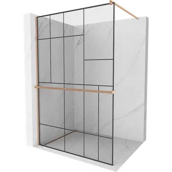 Mexen Kioto+ sprchová stěna s policí Walk-in 120 x 200 cm, černý vzor, kartáčovaná měď - 800-120-121-65-78 Sprchové stěny