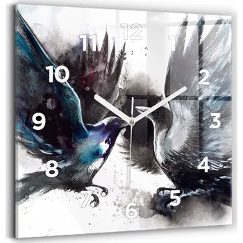 Hodiny Čtvercové Skleněné Nástěnné Hodiny do Kanceláře s Motivem Malovaných Ptáků 30x30 cm