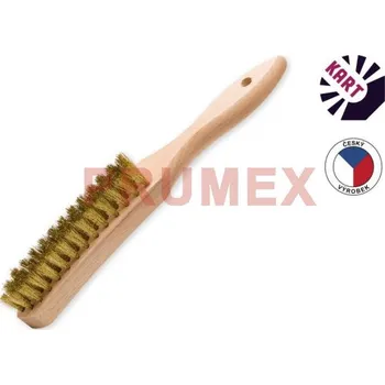 Drátěný kartáč Kartáč s prohnutou dřevěnou rukojetí, 4-řadý mosazný vlnitý drát 0,25 mm/KART 1111048