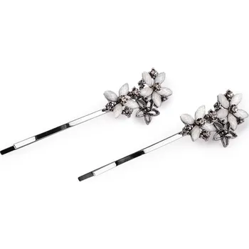 Sponky do vlasů / pinetky s broušenými kamínky květy, list Varianta: 1 bílá květy, Balení: 2 ks