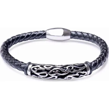 Drahý kámen Nefertitis Pánský černý kožený náramek 20 cm