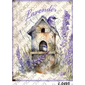 Umělecký papír Rýžový a soft papír na decoupage - Budka s levandulí - KB0495 Materiál: Soft, Rozměr: A4