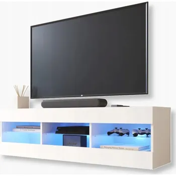 Televizní stolek Komodee Tivoli TV stolek 140 Bílý Skleněné police Modré LED