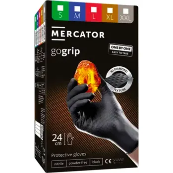 Vyšetřovací rukavice Nitrilové rukavice MERCATOR GoGrip ONE-BY-ONE ČERNÉ 100ks XL