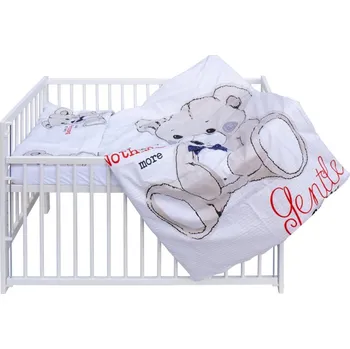 Dětská postýlka Postýlka se stahovacím bokem bílá s výbavou - TIKO méďa s béžovou - Scarlett