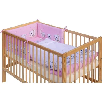 Dětská postýlka Postýlka přírodní s výbavou - TORO medvídci na měsíci růžová - Scarlett