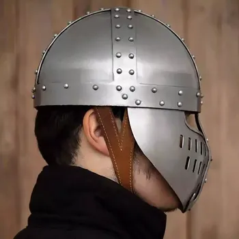 Karnevalový kostým Lord of Battles Normanská přilba Spangenhelm s obličejovým štítem, 12.-13. století z 1.6mm ocele - Outlet